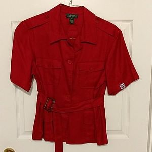 Red Linen belted Top